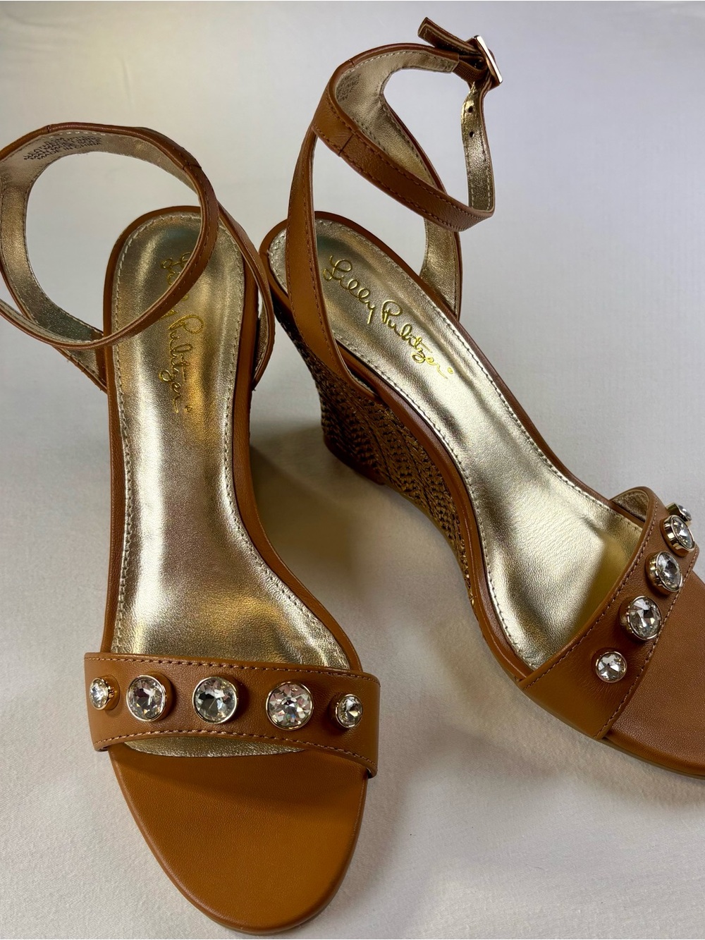 Lilly Pulitzer Natasha metallic wedge sandals with ankle strap - 8.5M
